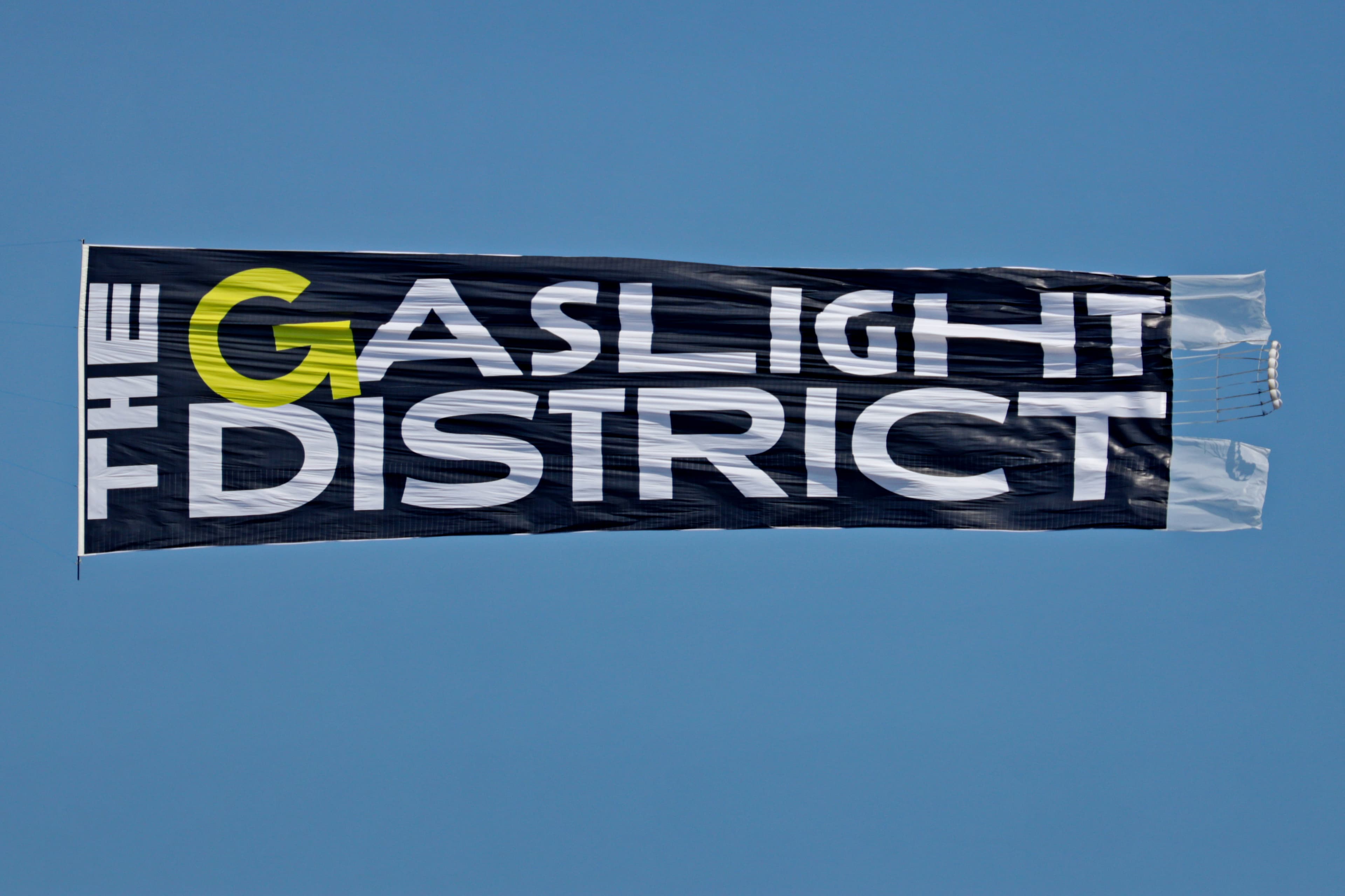The Gaslight District billboard banner in flight